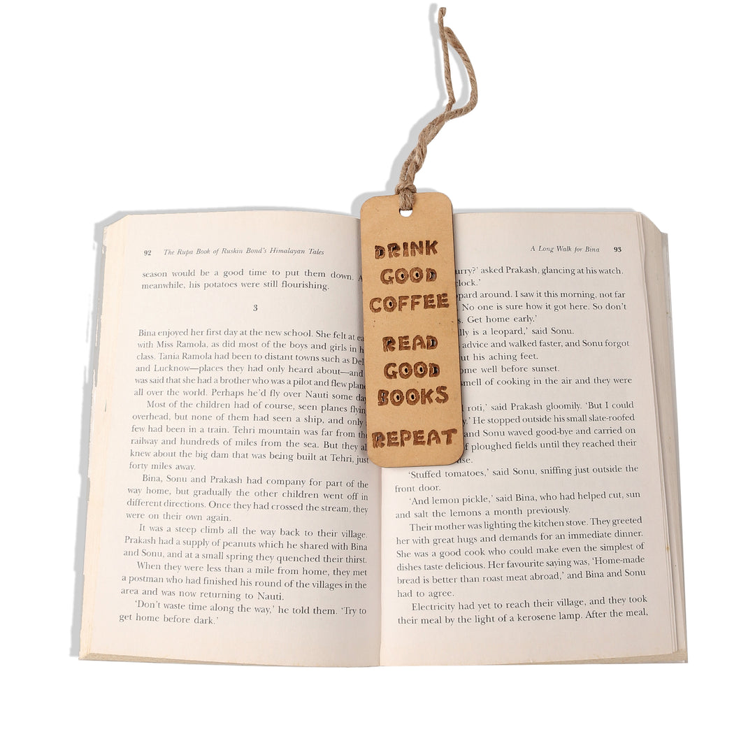 Drink good coffee, read good books & repeat - Wooden Bookmark