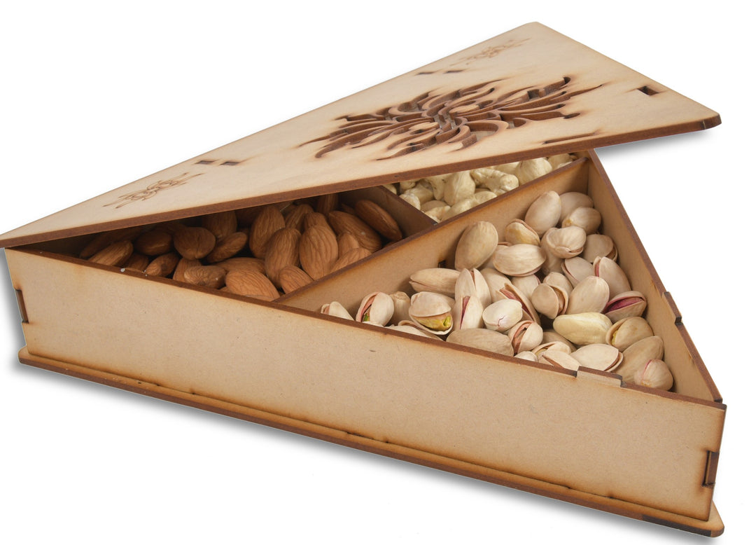 Wooden Triangle Dry Fruit Gifting Box