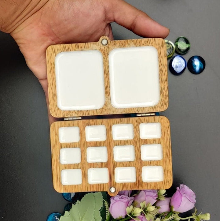 Portable Colour Palette | Wooden Painting Tray (12+2)