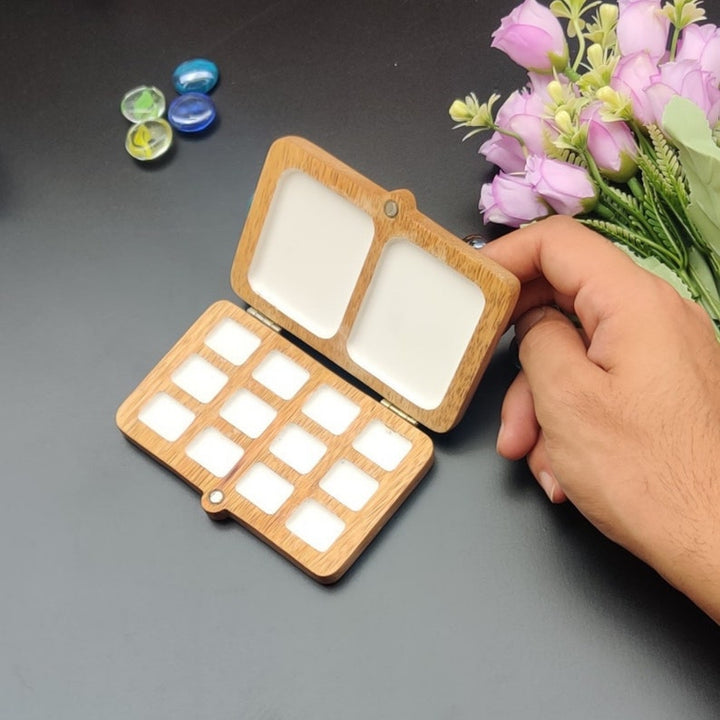 Portable Colour Palette | Wooden Painting Tray (12+2)